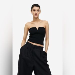 H&M Black Strapless V-Notch Ribbed Crop Top